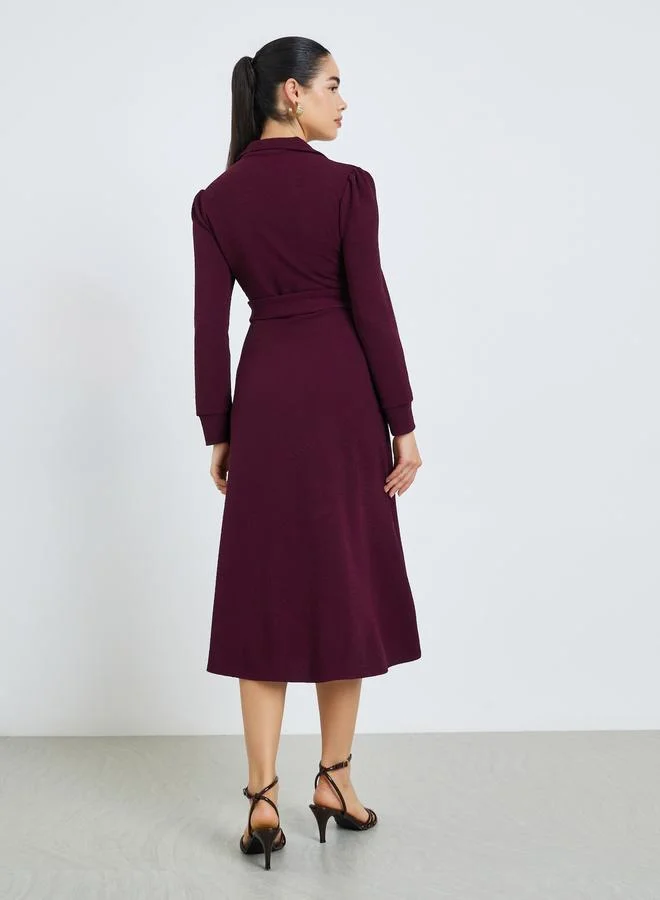 Styli  Women Burgundy Tie-Waist A-Line Midi Dress for Women | Best Price UAE